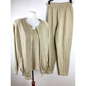 Vtg 80s Gold Leisure Lounge Suit 3Pc Shoulder Pads Jacket Disco Robert Krugman